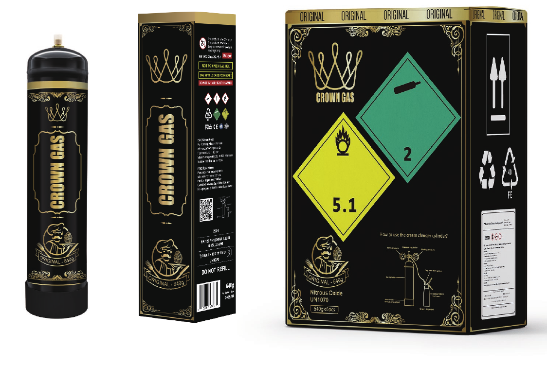 Crown Gas Original 640g cylinder and packaging